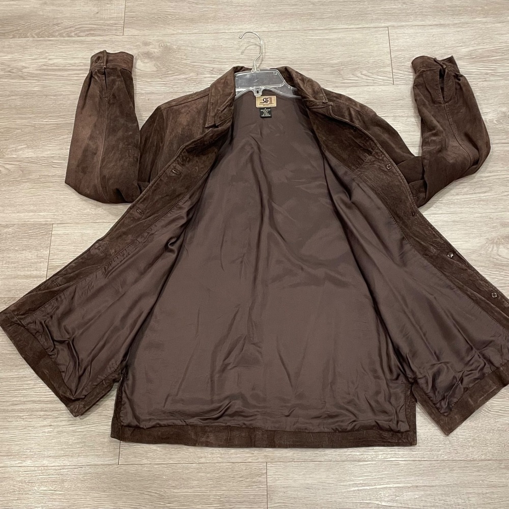 Boho Western Cowgirl Suede Leather Jacket Shirt Size M Brown Button Up - Picture 5 of 8